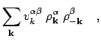 $\displaystyle \sum_{\mathbf{k}} v_k^{\alpha \beta} \; \rho_\mathbf{k}^\alpha \; \rho_{-\mathbf{k}}^\beta \quad,$