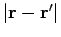 $\vert{\bf r}-{\bf r}'\vert$